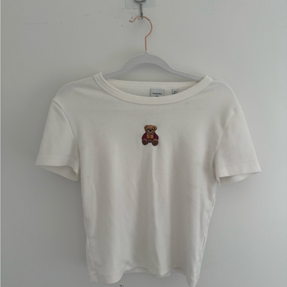 Sunday Best Aritzia White Tee with Bear Patch